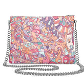 Baiu Crossbody Shoulder Leather Chain Square Bag - Abstract Handmade Textured Smooth Zip Pink Orange Violet Retro Bold Vibrant Purse